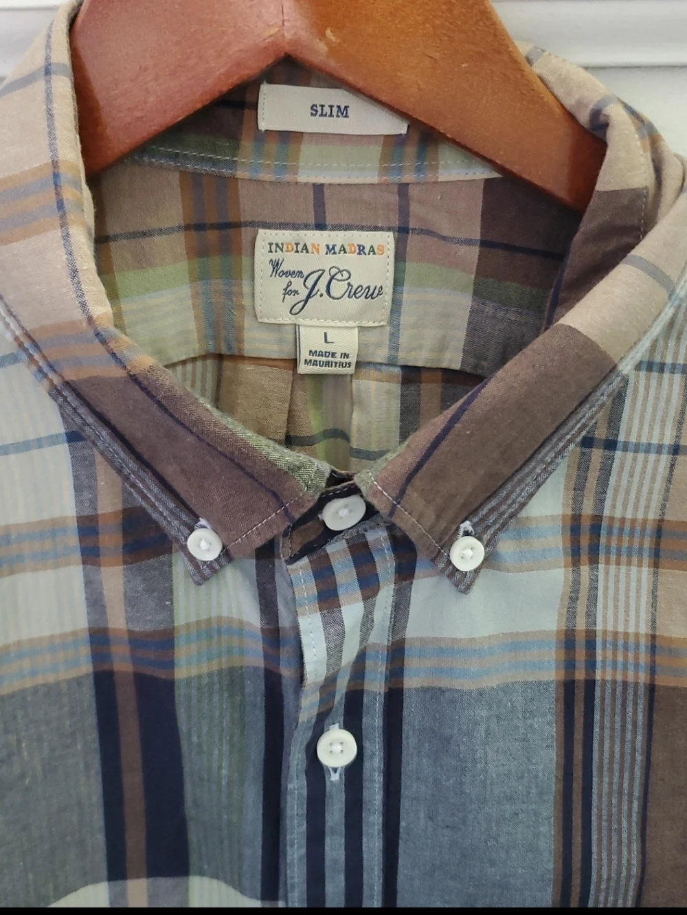 J. Crew Men's Indian Madras woven Plaid Button-Down Shirt Size Large Slim